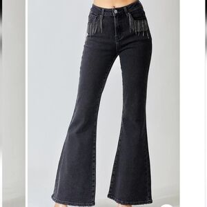 NWT Risen Jeans With Flare Leg And Jewel Fringed Pockets Womens 28 & 30